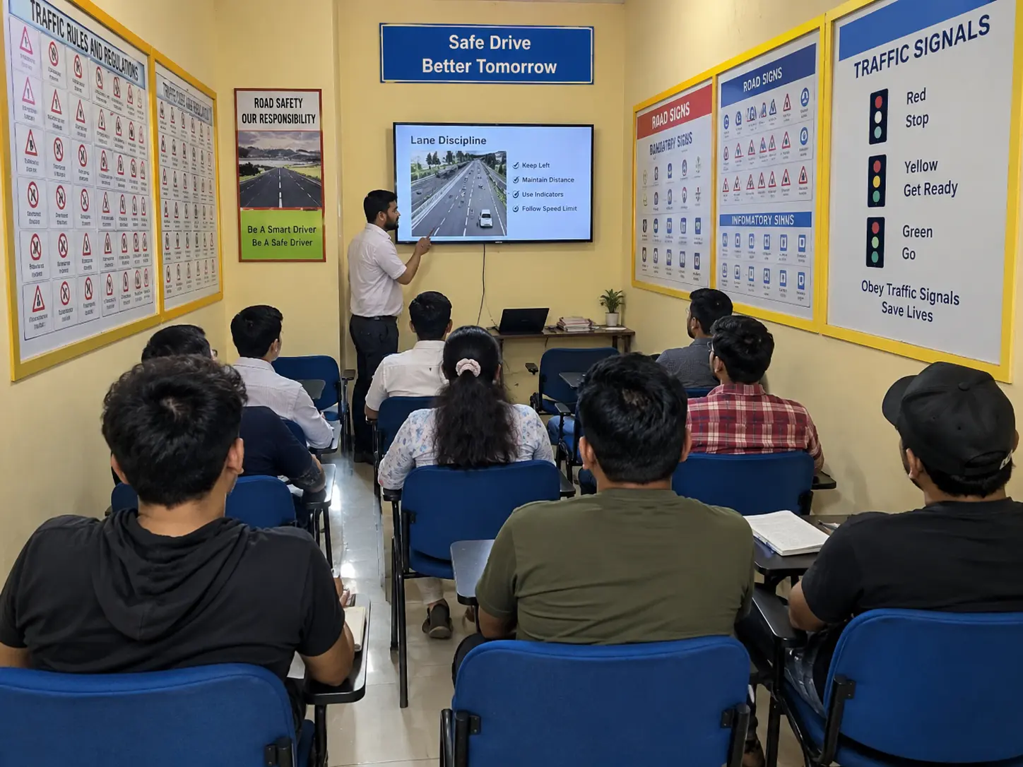 Learners attending a road safety classroom session